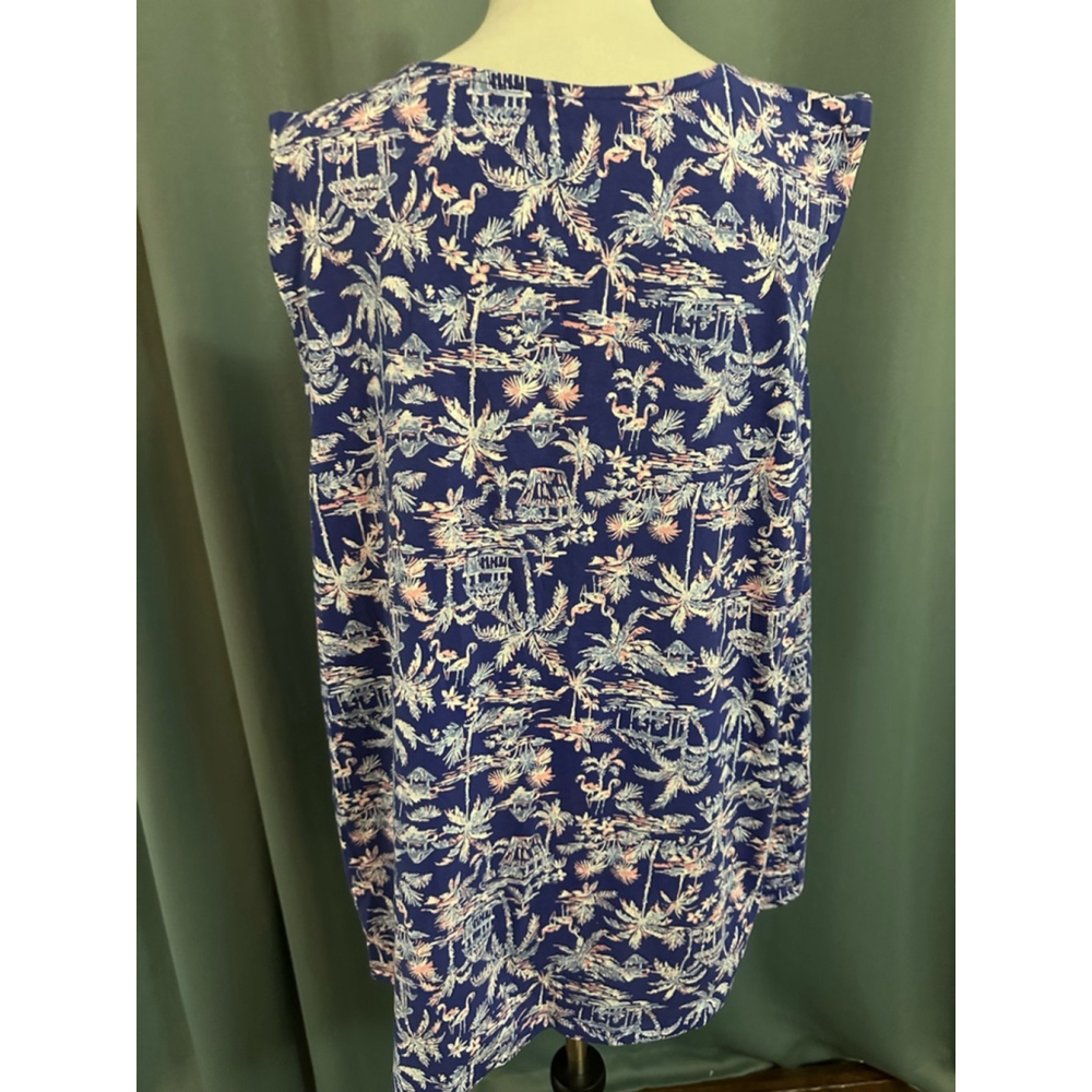Coral Bay Navy Blue Tropical Print Sleeveless Top with Ring Detail Sz 3X - Picture 3 of 6